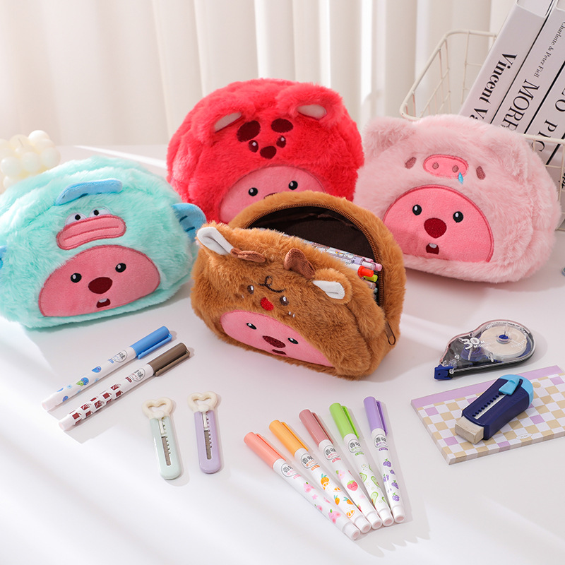 漫画ぬいぐるみ鉛筆バッグ学生かわいい収納袋ペン化粧ブラシマー - Case With Pencil Holder のレビューと価格
