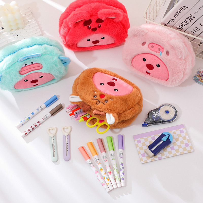 漫画ぬいぐるみ鉛筆バッグ学生かわいい収納袋ペン化粧ブラシマー - Case With Pencil Holder のレビューと価格